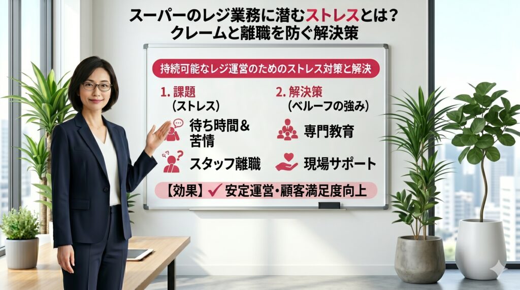 スーパーのレジ業務に潜むストレスとは？クレームと離職を防ぐ解決策
