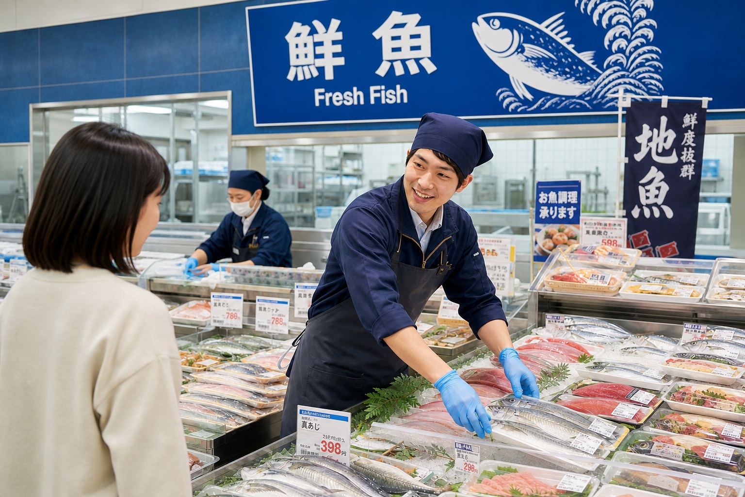 スーパーマーケット鮮魚コーナー画像