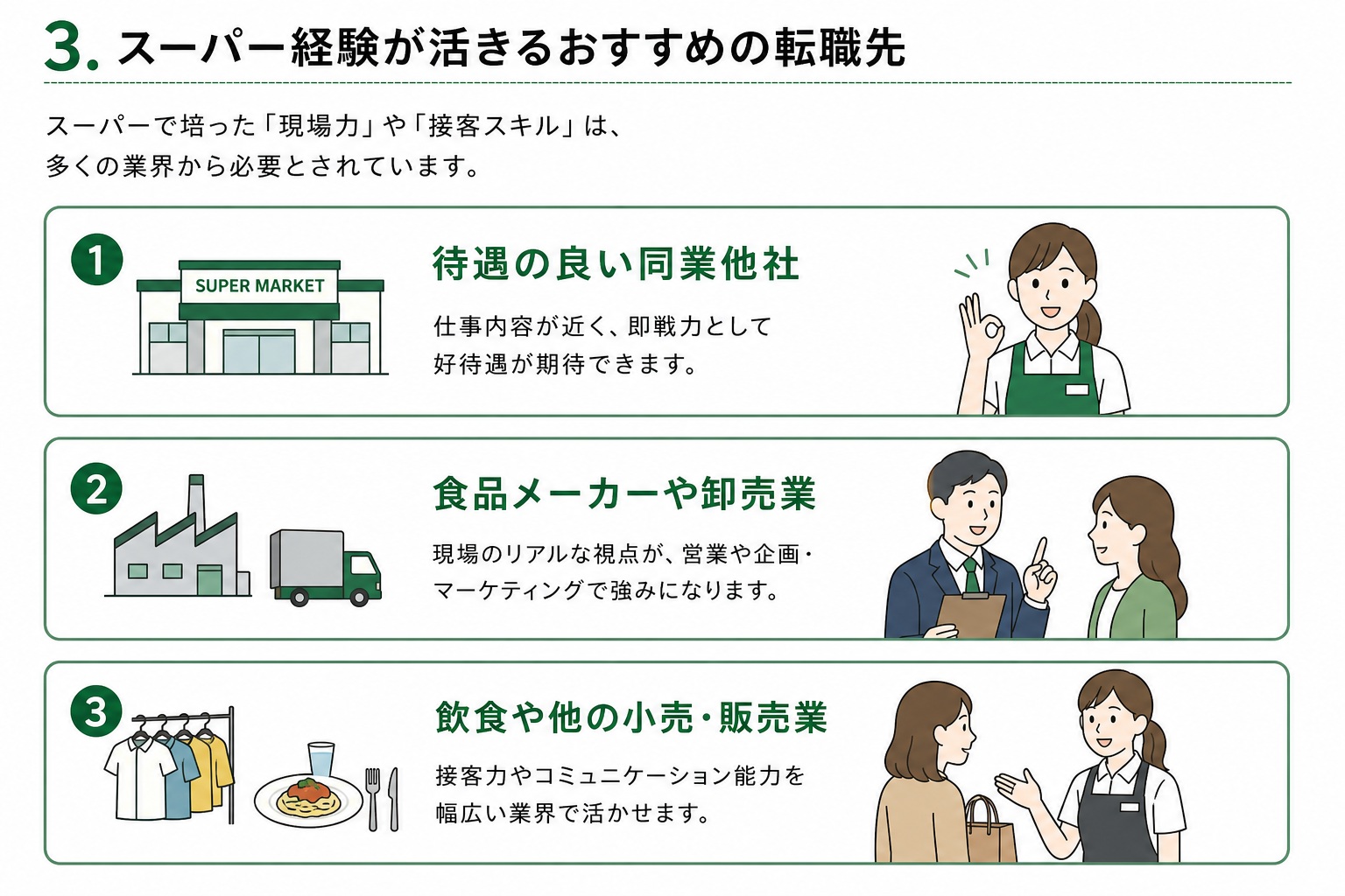 スーパー経験が活きるおすすめの転職先