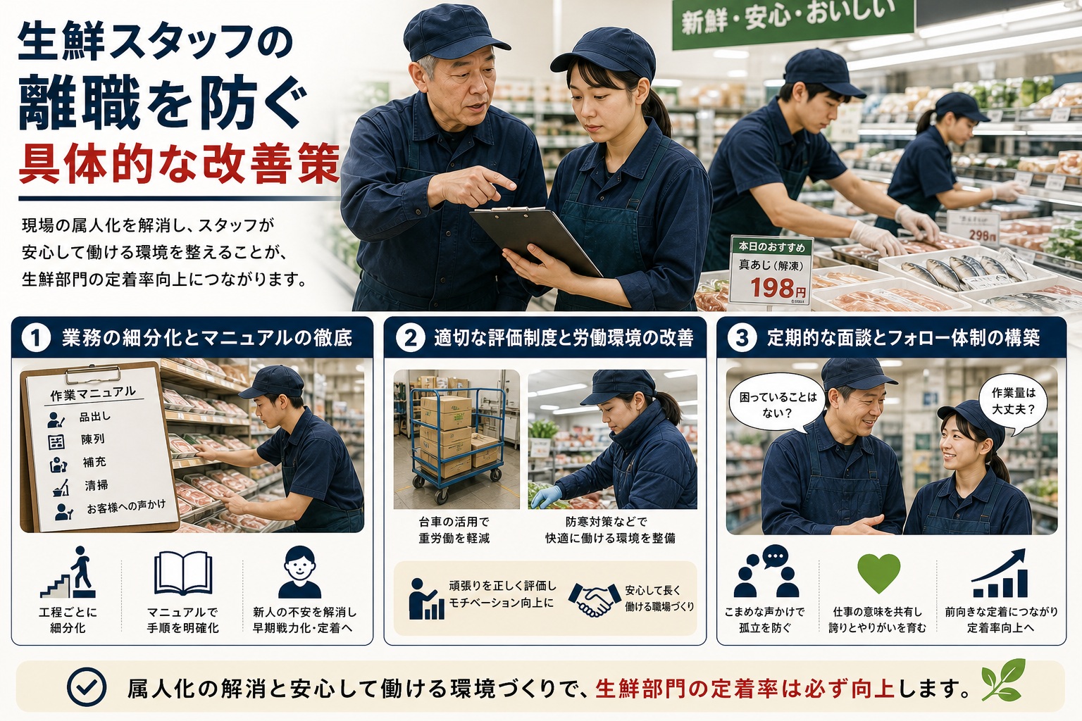 生鮮スタッフの離職を防ぐ具体的な改善策