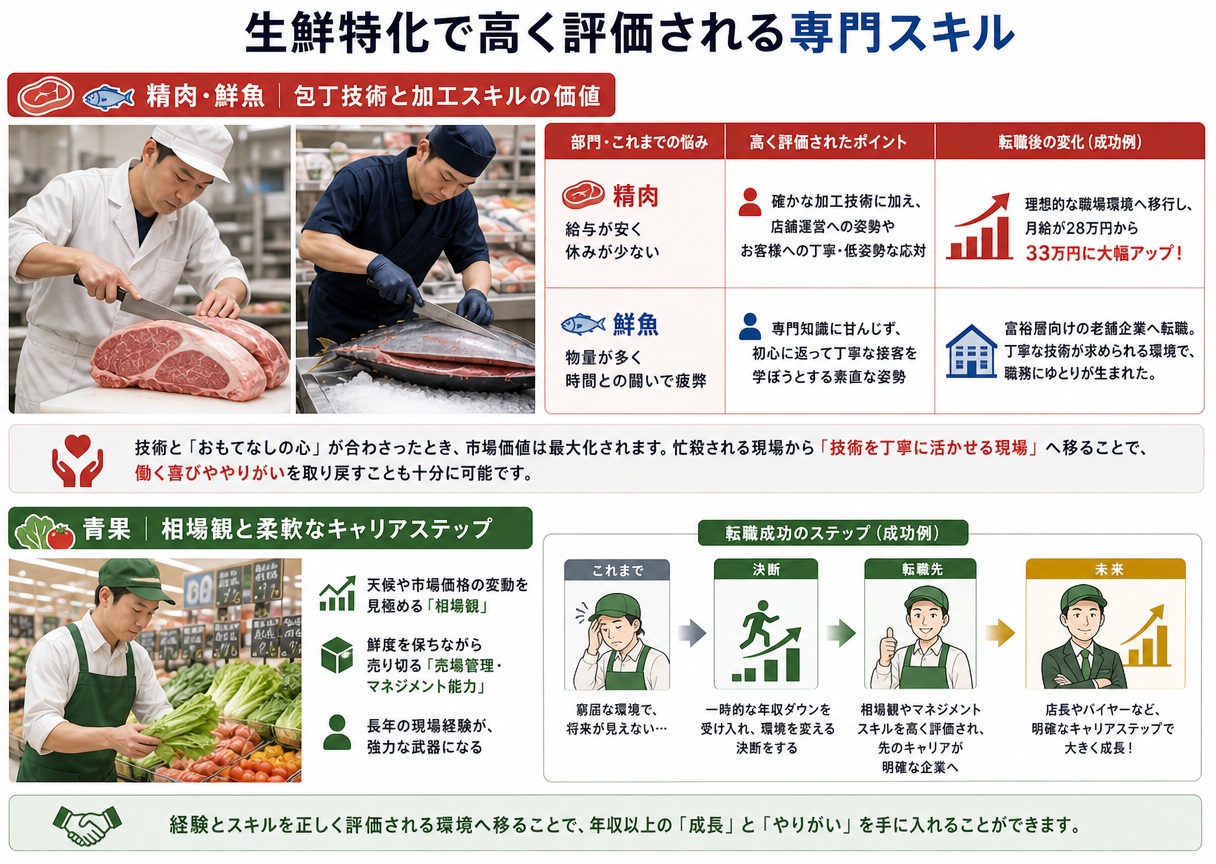 生鮮特化で高く評価される専門スキル